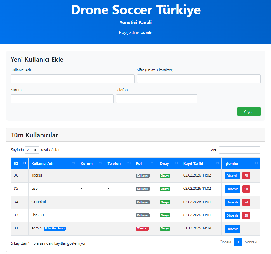 Drone Soccer Turnuva Yönetim Sistemi - Proje Görseli 2
